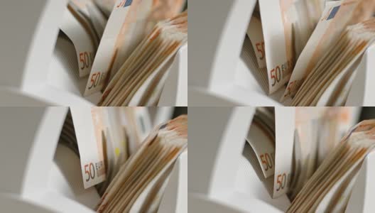 SLO MO LD账单计数器叶轮推出50欧元纸币上的堆垛机高清在线视频素材下载