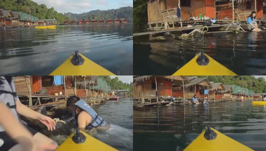 快速划独木舟去周澜湖旅游高清在线视频素材下载