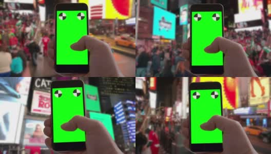 纽约市时代广场POV短信绿屏chromakey高清在线视频素材下载