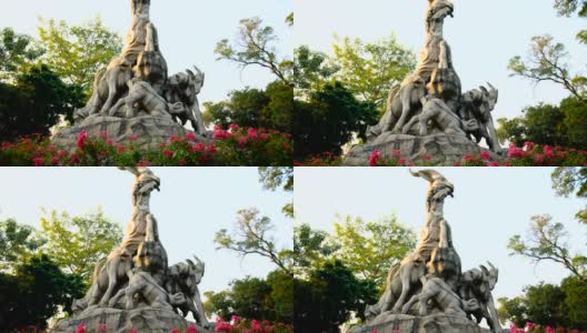 广州越秀公园的五只山羊雕像高清在线视频素材下载