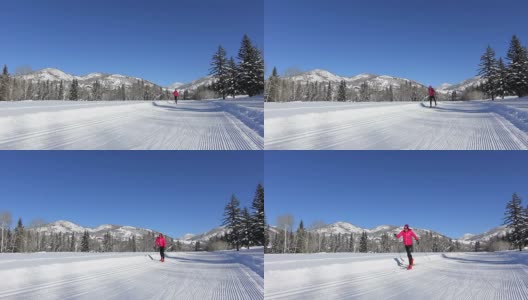 女子越野滑雪在冬季运动HD高清在线视频素材下载