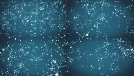 在深蓝色背景下的三维空间中抽象分子结构高清在线视频素材下载