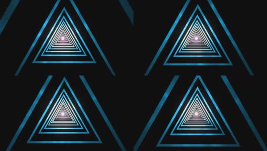 抽象几何蓝色梯度三角形隧道催眠螺旋，与亮点在黑色背景高清在线视频素材下载