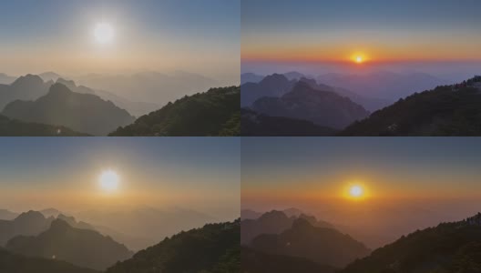 在明亮的山顶日落-黄山-缩小-时间流逝高清在线视频素材下载