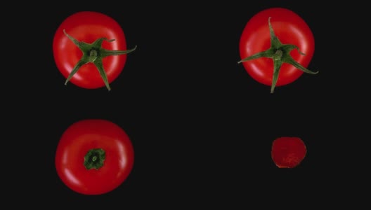 切开一个多汁的红番茄，露出它多汁的内部。用定格拍摄高清在线视频素材下载