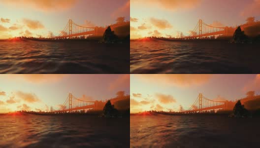 金门大桥映衬着美丽的夕阳高清在线视频素材下载