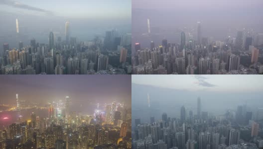香港的天际线。从太平山顶眺望。从白天到夜晚的时间流逝。高清在线视频素材下载