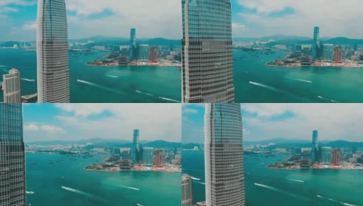 电影色彩分级鸟瞰图FHD镜头的香港城市在日出高清在线视频素材下载