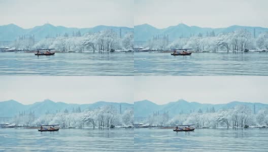 西湖景观与湖中游船高清在线视频素材下载
