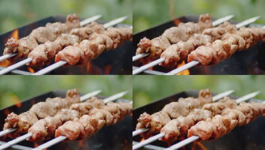 美味的烤猪肉串。高清在线视频素材下载