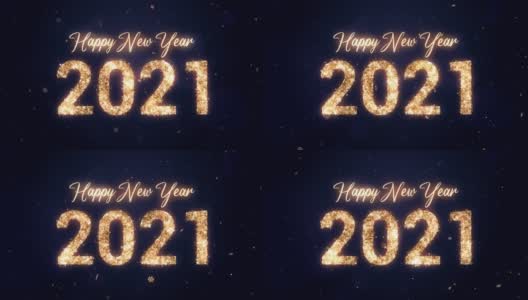 2021新年快乐。蓝色背景上的金色闪光。Loopable高清在线视频素材下载