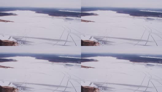 波维兹基湖面结冰。无人机拍摄波兰的冬天高清在线视频素材下载