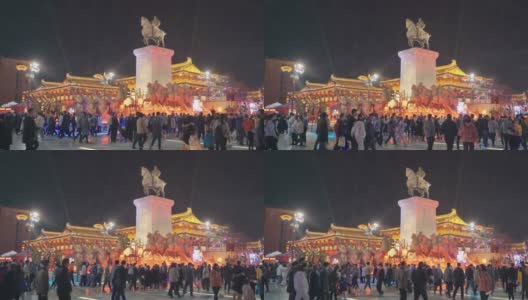 中国西安大唐光大夜景。高清在线视频素材下载