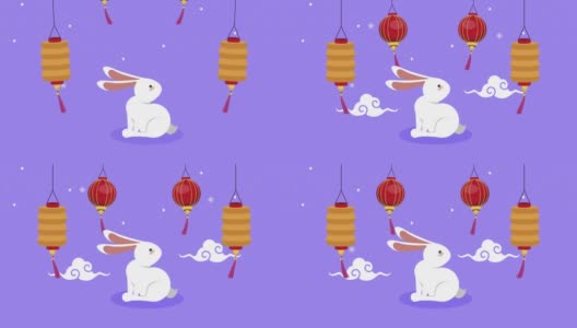 中秋节动画片有兔子和灯笼高清在线视频素材下载