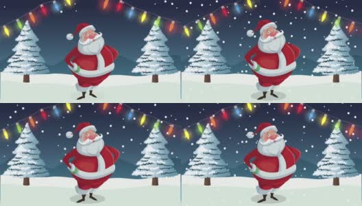 圣诞快乐动画与圣诞老人在雪景高清在线视频素材下载