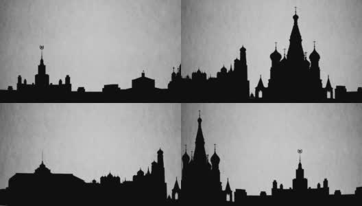 莫斯科著名城市地标的轮廓线高清在线视频素材下载