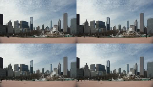 芝加哥天际线和白金汉喷泉高清在线视频素材下载