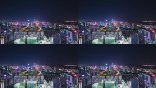 夜景深圳的天际线、建筑和交通，时光流逝。高清在线视频素材下载