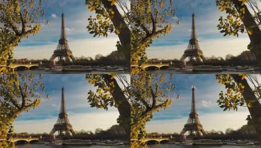 有树的巴黎埃菲尔铁塔高清在线视频素材下载