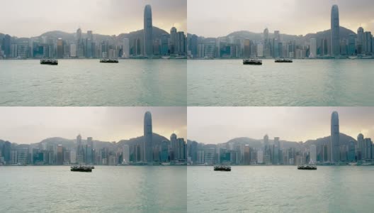 深圳的城市景观和天际线从河与船高清在线视频素材下载