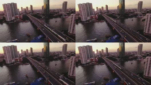 他信，曼谷，日落，无人机拍摄高清在线视频素材下载