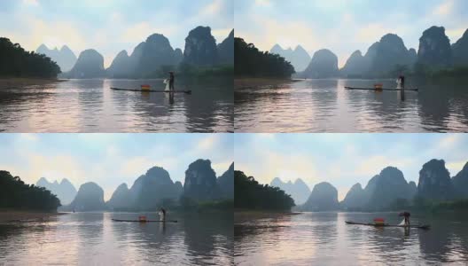 漓江渔民在漓江上捕鱼，兴平，中国桂林高清在线视频素材下载