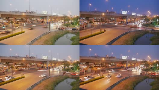 4k时间推移:夜间城市十字路口泰国，曼通他尼交通。高清在线视频素材下载