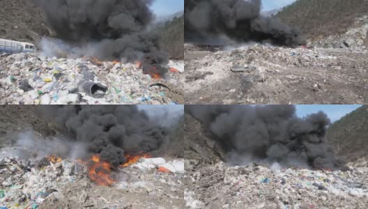 大型垃圾填埋场，焚烧垃圾产生大量污染烟尘。高清在线视频素材下载