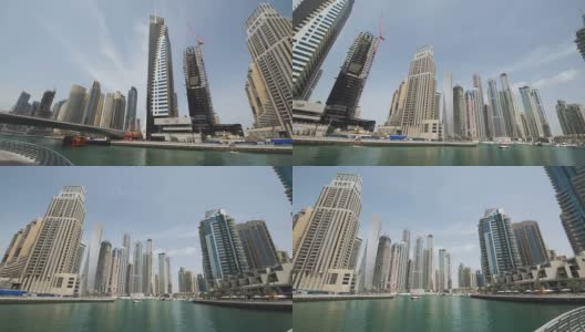迪拜运河周围壮观的摩天大楼高清在线视频素材下载