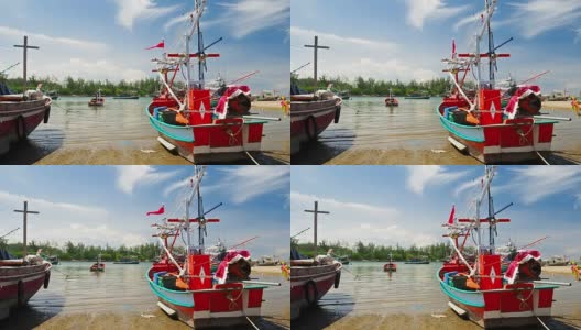 亚洲渔船停泊高清在线视频素材下载
