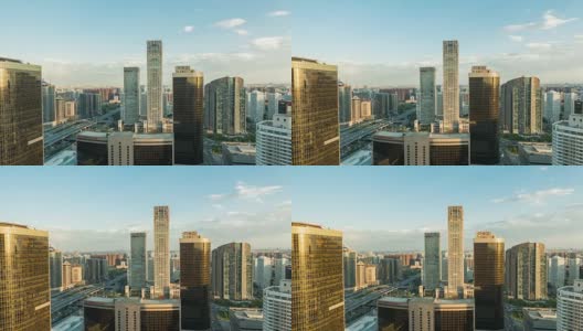 时光流逝——阳光下的北京现代摩天大楼(WS HA RL Pan)高清在线视频素材下载
