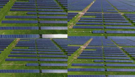图为太阳能电池板发电厂提供清洁可再生能源，帮助应对气候变化和创造就业机会高清在线视频素材下载