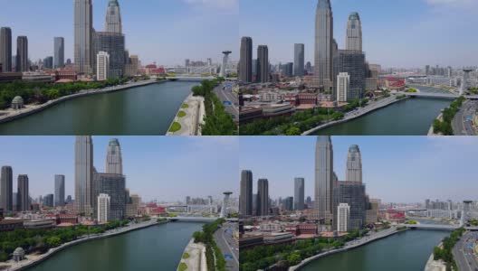 航拍天津海河沿岸的房地产背景高清在线视频素材下载