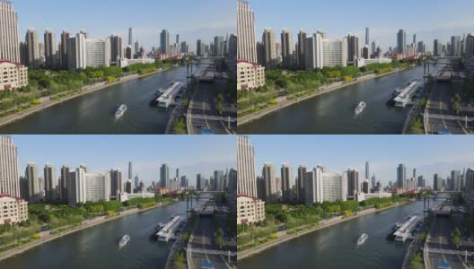 航拍天津城市建筑景观天际线高清在线视频素材下载