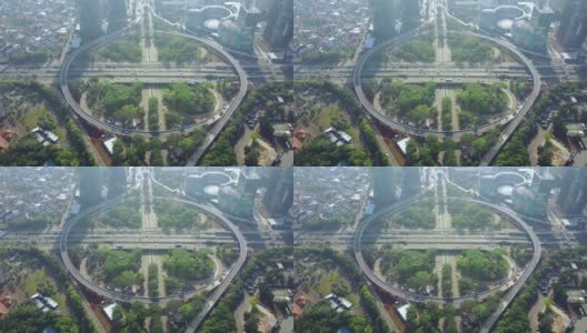 印度尼西亚雅加达，早晨俯瞰带有曲线桥的新Semanggi路交叉口。拍摄分辨率为4k高清在线视频素材下载