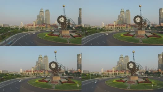 鸟瞰图，天津繁忙的交通圈和行人步行。高清在线视频素材下载