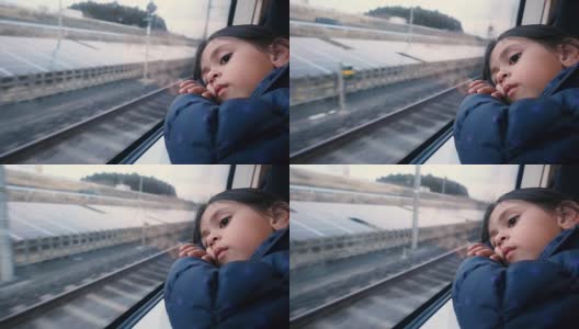 火车上孤独的女孩。高清在线视频素材下载