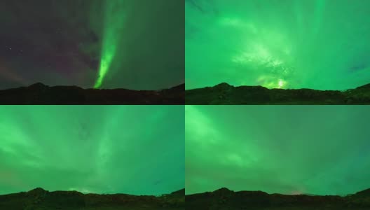 延时拍摄:冰岛斯奈费尔斯半岛的北极光高清在线视频素材下载