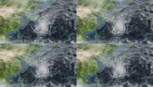 一个台风，成熟的热带气旋，发展在北半球亚洲地区附近。高清在线视频素材下载