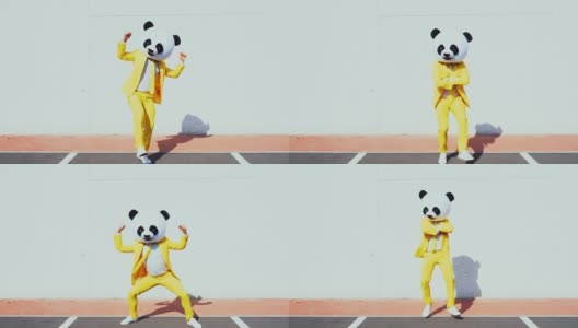 故事形象的人戴着大熊猫的头高清在线视频素材下载