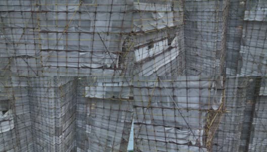 中国上海建筑外部翻新的无人机鸟瞰图高清在线视频素材下载