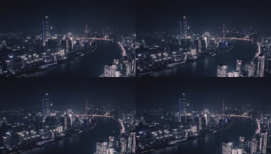 鸟瞰夜景的外滩在上海，中国。中国上海城市天际线的夜景高清在线视频素材下载