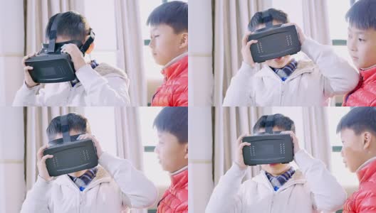 小学生在教室中使用VR学习。高清在线视频素材下载