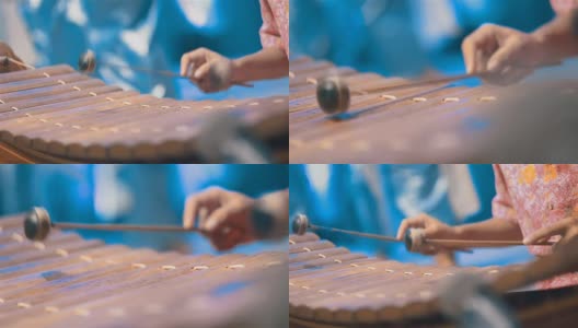 在传统音乐管弦乐团中弹奏泰国木琴的音乐家高清在线视频素材下载