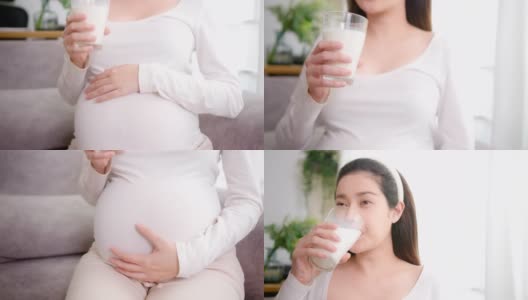 孕妇喝一杯营养牛奶给你和你正在发育的宝宝。高清在线视频素材下载