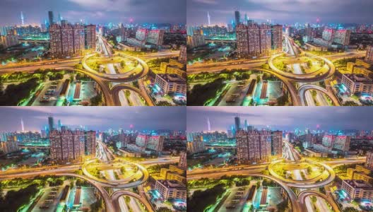 夜间广州市中心十字路口的交通繁忙高清在线视频素材下载