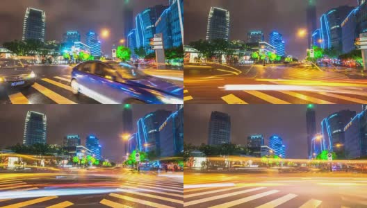 哈尔滨市区夜间十字路口的交通状况。间隔拍摄4 k hyperlapse高清在线视频素材下载