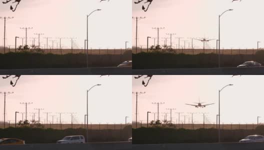 一架载有4k汽车的飞机在加州洛杉矶机场降落高清在线视频素材下载