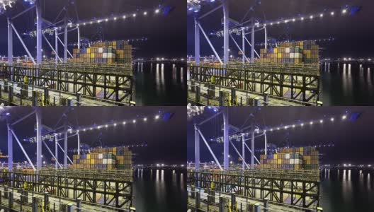 从港口的集装箱船看-时间流逝高清在线视频素材下载