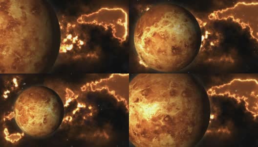 金星的表面。金星360度旋转。金星和星星的逼真的3D渲染。高清在线视频素材下载